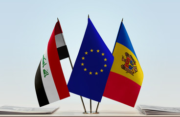 Flags of Iraq European Union and Moldova