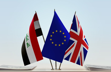 Flags of Iraq European Union and Great Britain