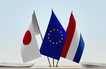 Flags of Japan European Union and Netherlands