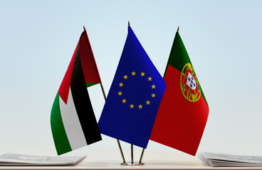 Flags of Jordan European Union and Portugal