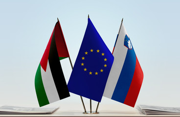 Flags of Jordan European Union and Slovenia