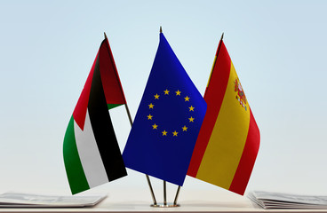 Flags of Jordan European Union and Spain