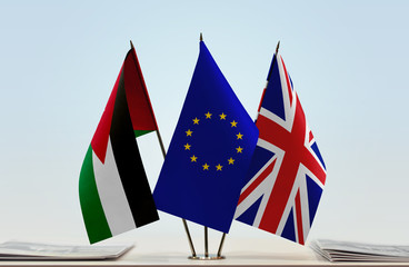 Flags of Jordan European Union and Great Britain