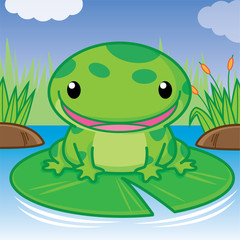 Fototapeta premium frog sitting on the leaves, Cute Vector
