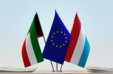 Flags of Kuwait European Union and Luxembourg