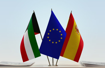 Flags of Kuwait European Union and Spain