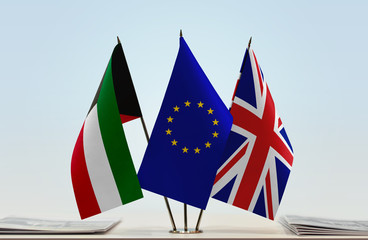 Flags of Kuwait European Union and Great Britain