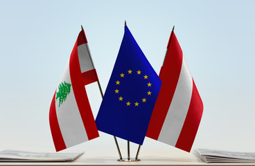 Flags of Lebanon European Union and Austria