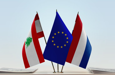 Flags of Lebanon European Union and Netherlands