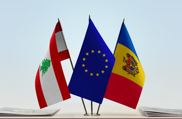 Flags of Lebanon European Union and Moldova