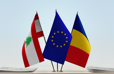 Flags of Lebanon European Union and Romania