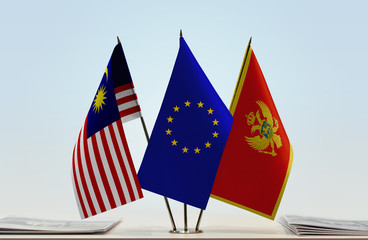 Flags of Malaysia European Union and Montenegro