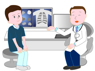 病院で医者の診察を受ける患者。