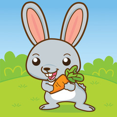 Rabbit are carrying carrot, vector cute