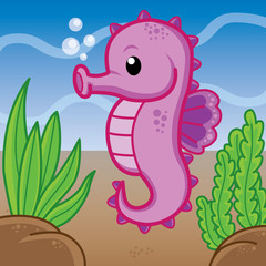 Seahorse Underwater, Cartoon cute vector
