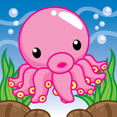 Squid cartoon, cute vector