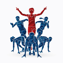 Group of Marathon runner, People running front view designed using grunge brush graphic vector