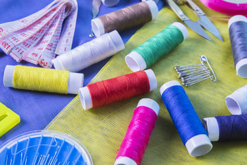 Sewing tools with colorful fabric