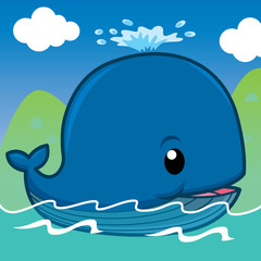 Whale swimming, Cartoon cute vector
