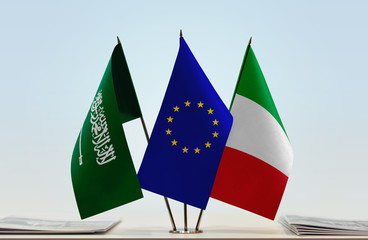 Flags of Saudi Arabia European Union and Italy
