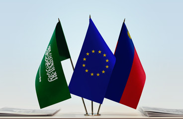 Flags of Saudi Arabia European Union and Liechtenstein