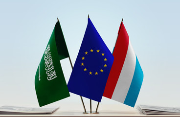 Flags of Saudi Arabia European Union and Luxembourg