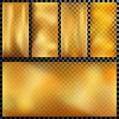 Transparent golden vector background texture set. Light, realistic, elegant, shiny, metallic and empty golden gradient illustration. © MigrenArt