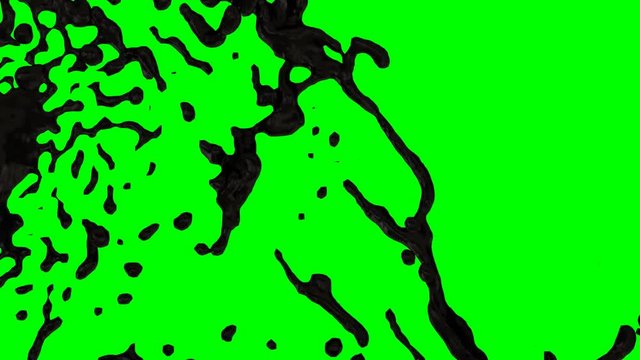 Animated crude oil or black oil paint erupting and splashing rapidly against green background. 