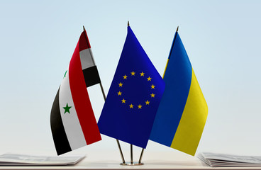 Flags of Syria European Union and Ukraine