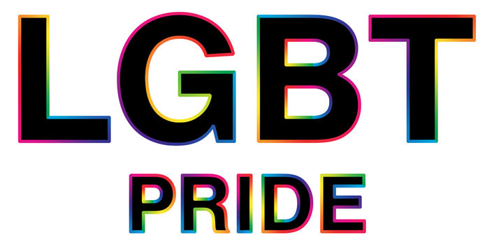 black LGBT Pride word with colorful stroke
