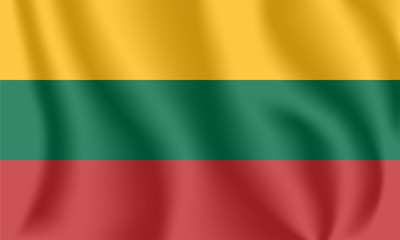Flag of Lithuania. Realistic waving flag of Republic of Lithuania. Fabric textured flowing flag of Lithuania.