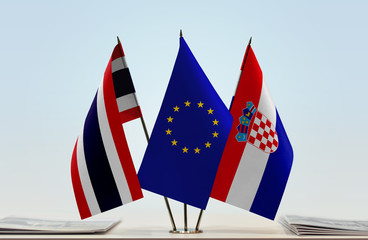 Flags of Thailand European Union and Croatia