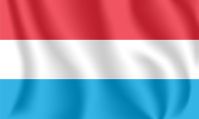 Flag of Luxembourg. Realistic waving flag of Grand Duchy of Luxembourg. Fabric textured flowing flag of Luxembourg.