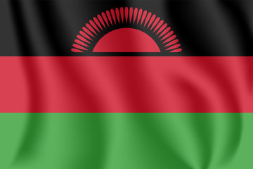 Flag of Malawi. Realistic waving flag of Republic of Malawi. Fabric textured flowing flag of 