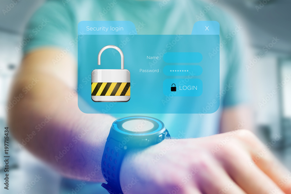 Poster security login window displayed on a futuristic interface - connection concept
