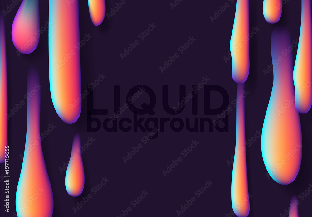 Poster melting liquid flowing into the bottom of the drops background. texture 3d in gradient liquid vector
