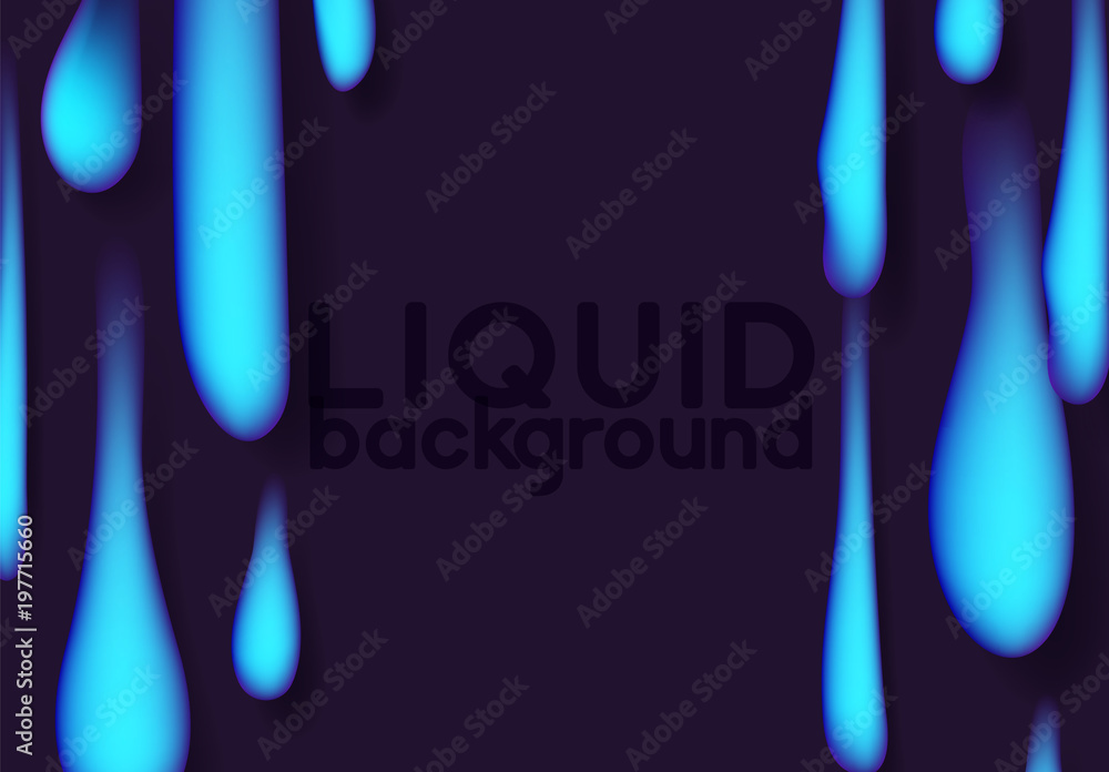 Poster melting liquid flowing into the bottom of the drops background. texture 3d in gradient liquid vector