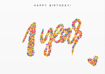 One years, lettering sign from confetti. Holiday Happy birthday. Vector illustration.