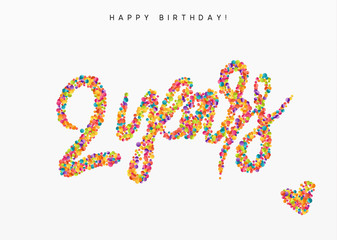 Two years, lettering sign from confetti. Holiday Happy birthday. Vector illustration.