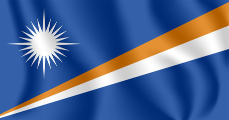 Flag of Marshall Islands. Realistic waving flag of Republic of the Marshall Islands. Fabric textured flowing flag of Marshall Islands.