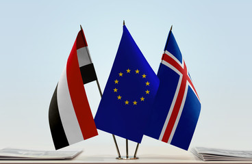 Flags of Yemen European Union and Iceland