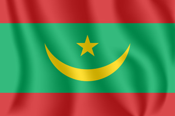 Flag of Mauritania. Realistic waving flag of Islamic Republic of Mauritania. Fabric textured flowing flag of Mauritania.