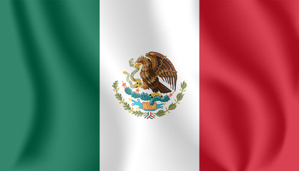 Flag of Mexico. Realistic waving flag of United Mexican States. Fabric textured flowing flag of Mexico.