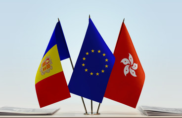 Flags of Andorra European Union and Hong Kong