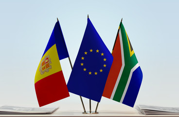 Flags of Andorra European Union and Republic of South Africa