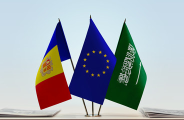 Flags of Andorra European Union and Saudi Arabia