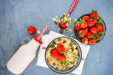Summer breakast with strawberries