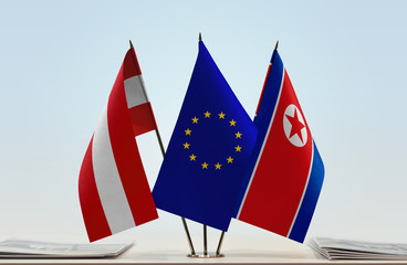 Flags of Austria European Union and North Korea