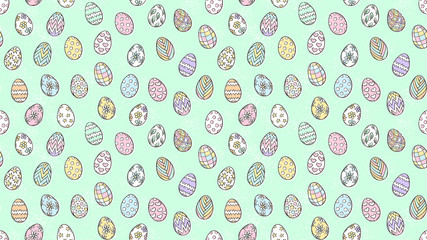Easter eggs pattern. Spring holiday symbols. Egg sketch. Holiday decoration. Kids drawing. Easter ornament. Retro style. Vector background.