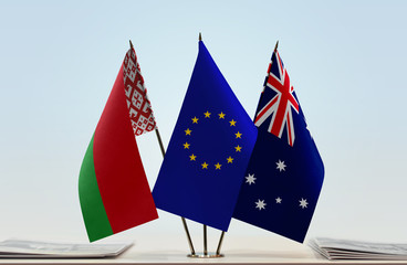 Flags of Belarus European Union and Australia